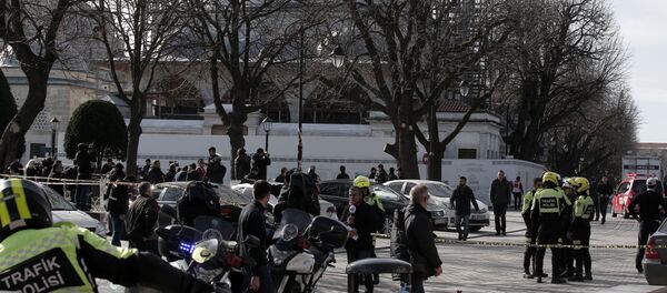Police and media gather in front of the Blue Mosque at the historic Sultanahmet district after an explosion in Istanbul, Tuesday - Sputnik Молдова