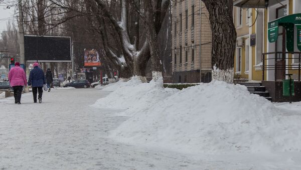Снега выпало много, его убрали с тротуаров и высыпали у деревьев. - Sputnik Молдова