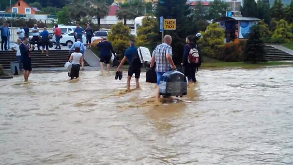 Пассажиры по колено в воде несли багаж из затопленного аэропорта Сочи - Sputnik Молдова