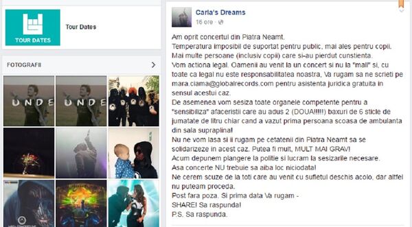 Carla’s Dreams, postare pe Facebook în legătură cu incidentul din timpul concertului de la Piatra Neamț Carla’s Dreams, postare pe Facebook în legătură cu incidentul din timpul concertului de la Piatra Neamț - Sputnik Moldova