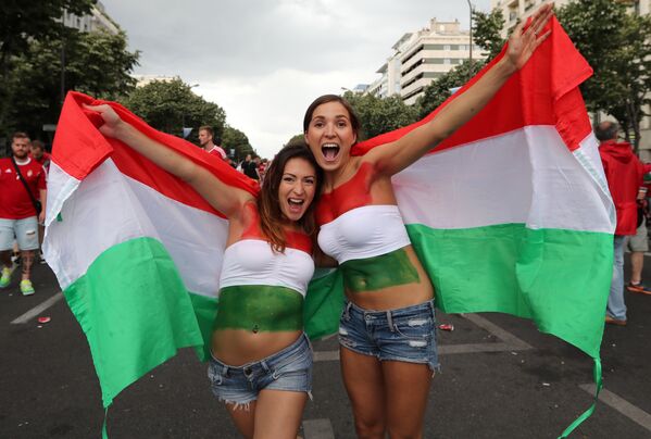 Hungarian fans cheer for their national team before the Euro 2016 Group F soccer match between Iceland and Hungary at the Velodrome stadiumin Marseille, France, Saturday, June 18, 2016 - Sputnik Молдова