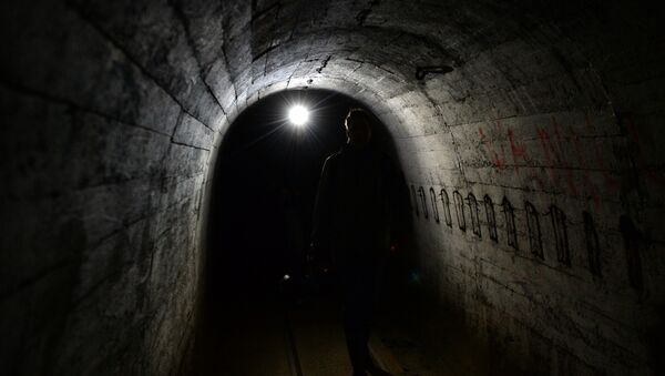 A man walks in an underground tunnel of the Festungsfront Oder-Warthe-Bogen (Fortified Front Oder-Warthe-Bogen) or Ostwall (East Wall) fortification, the former Nazi German defence line near the city of Miedzyrzecz in western Poland - Sputnik Moldova