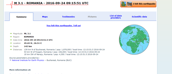 Скриншот с сайта emsc.eu - Sputnik Молдова